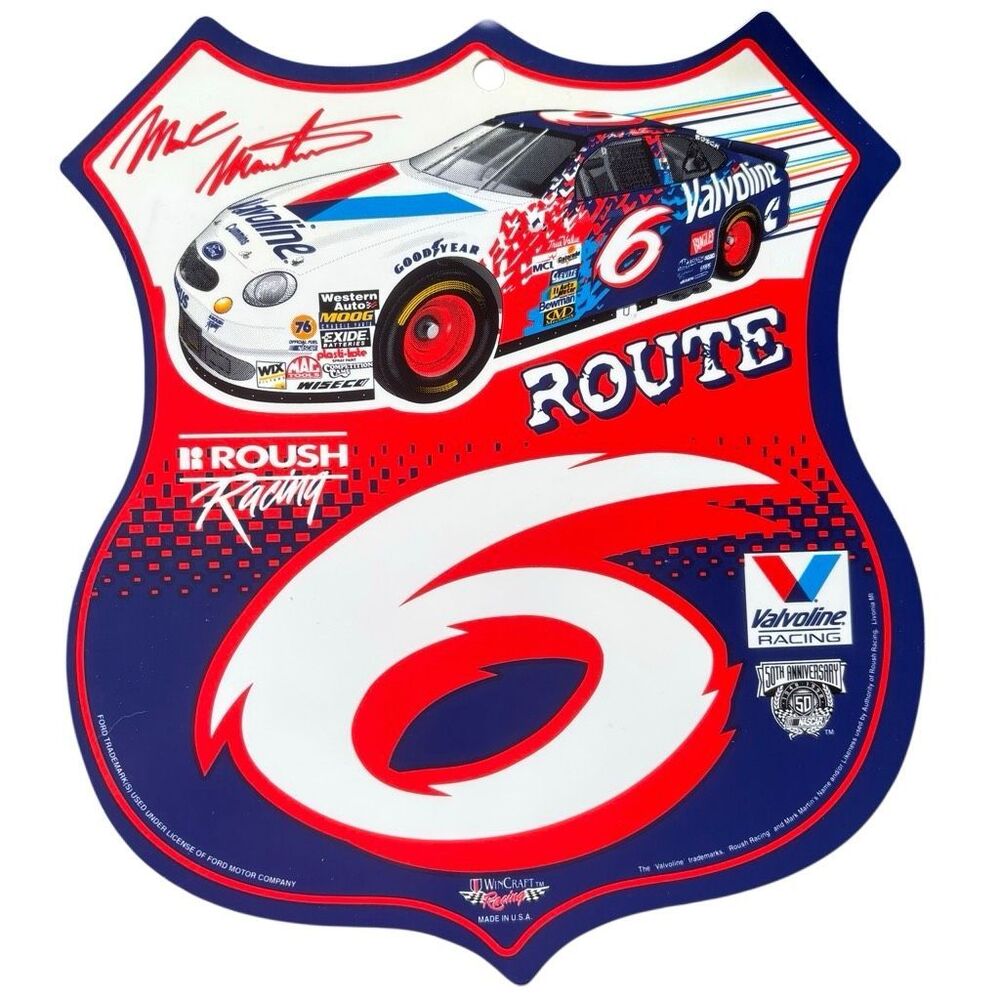 Vintage Mark Martin 6 Valvoline Roush Racing NASCAR Route Shield Sign WinCraft⁠